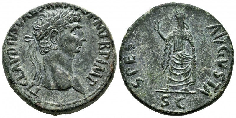 Claudio I. Sestercio. 41-42 d.C. Roma. (Ric-99). (Ch-85). Anv.: TI CLAVDIVS CAES...