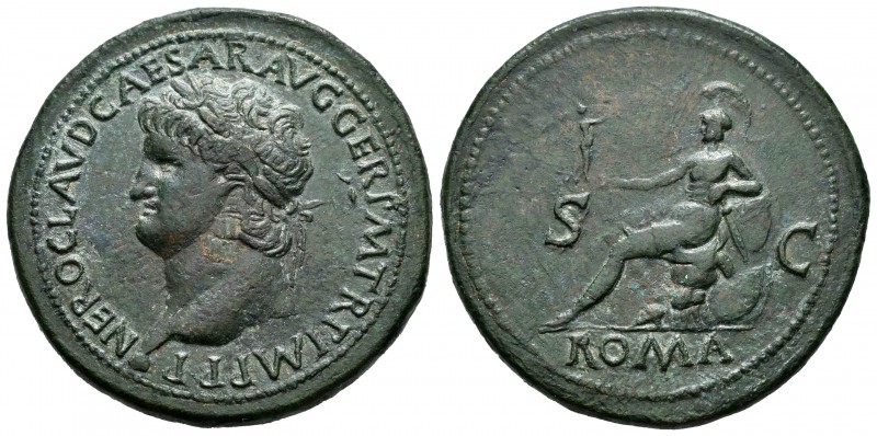 Nerón. Sestercio. 65 d.C. Roma. (Ric-273). (Bmc-232). Anv.: NERO CLAVD CAESAR AV...