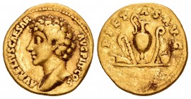 Marco Aurelio. Áureo. 140-144 d.C. Roma. (Ric-242c). (Cal-1884). Anv.: AVRELIVS CAESAR AVG PII F COS. Busto desnudo a izquierda con el hombro drapeado...
