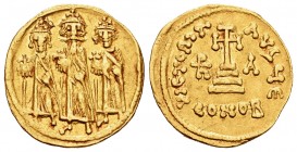 Heráclio. Sólido. 610-641 d.C. Constantinopla. Heraclio, Heraclio Constantino y Heraclonas. Oficina E. (Bc-770). Au. 4,40 g. MBC+. Est...350,00. // EN...