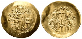Juan II. Hyperpyron. 1118-1143 d.C. Tesalónica. (Bc-1947). Anv.: Cristo sentado de frente. Rev.: Figuras de Juan II y Virgen nimbada. Au. 4,29 g. EBC....