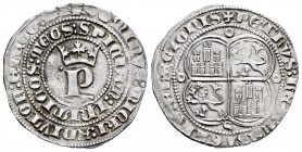 Reino de Castilla y León. Pedro I (1350-1368). 1 real. Sevilla. (Bautista-528). Anv.: P coronada y alrededor DOMINVS:MICHI:ADIVTOR:ET:EGO:DISPICIAM:IN...