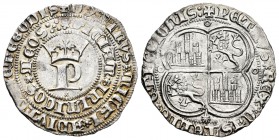 Reino de Castilla y León. Pedro I (1350-1368). 1 real. Coruña. (Bautista-529.6). Ag. 3,38 g. Aspa bajo la P coronada en anverso y venera en reverso ba...