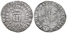 Reino de Castilla y León. Enrique II (1368-1379). 1 real. Sevilla. (Bautista-553.2). Ag. 3,01 g. Con rosas de seis pétalos en los ejes del cuartelado....