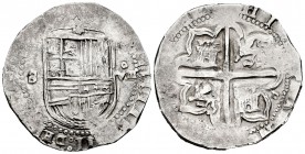 Felipe II (1556-1598). 8 reales. Sevilla. (Cal 2008-235). (Cal 2019-720). Ag. 24,72 g. Assayer d cuadrada en reverso. Parte de las leyendas visibles. ...