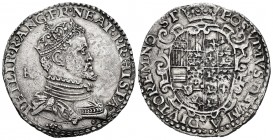Felipe II (1556-1598). 1/2 ducado. Nápoles. IBR. (Vti-350). (Mir-159). Ag. 13,65 g. Con el título de rey de Inglaterra y príncipe de España. Muy escas...