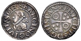 Felipe III (1598-1621). 1/2 croat. 1612. Barcelona. (Cal 2019-376). Ag. 1,46 g. Leyendas de anverso y reverso intercambiadas. Rara. MBC+. Est...150,00...