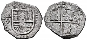 Felipe III (1598-1621). 4 reales. (16)21. Madrid. V. (Cal 2019-740). Ag. 13,44 g. Visibles los dos últimos dígitos de la fecha y el ordinal del rey. E...