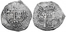 Felipe IV (1621-1665). 8 reales. 1653. Potosí. E. (Cal 2019-1503). Ag. 27,73 g. PH bajo la corona. Doble fecha, la del anverso de tres dígitos. Visibl...
