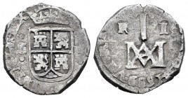 Carlos II (1665-1700). 1 real. 1689. Sevilla. M. (Cal 2008-753). (Cal 2019-312). Ag. 2,63 g. Tipo María. Rara, aún más con la fecha completa. MBC+. Es...