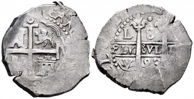 Carlos II (1665-1700). 8 reales. 1693. Lima. V. (Cal 2008-236). (Cal 2019-598). ...