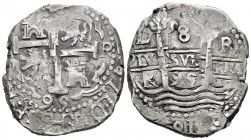 Carlos II (1665-1700). 8 reales. 1695. Lima. R. (Cal 2008-239). (Cal 2019-600). Ag. 26,71 g. Triple fecha, una de ellas parcialmente visible. Escasa. ...