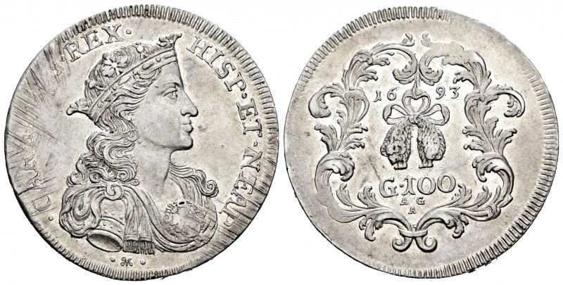 Carlos II (1665-1700). Ducado de 100 grana. 1693. Nápoles. AG/A. (Vti-194). (Mir...
