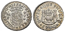 Felipe V (1700-1746). 1/2 real. 1740. México. MF. (Cal 2019-264). Ag. 1,68 g. Mínima hojita. Restos de brillo original. Escasa en esta conservación. E...