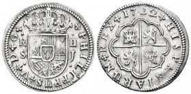 Felipe V (1700-1746). 2 reales. 1722. Sevilla. J. (Cal 2019-979). Ag. 5,41 g. EBC-. Est...150,00. // ENGLISH: Philip V (1700-1746). 2 reales. 1722. Se...