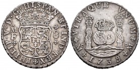 Felipe V (1700-1746). 8 reales. 1739. México. MF. (Cal 2019-1453). Ag. 26,91 g. MBC+. Est...300,00. // ENGLISH: Philip V (1700-1746). 8 reales. 1739. ...