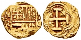 Felipe V (1700-1746). 2 escudos. (1679-1692). Santa Fe de Nuevo Reino. G. (Cal 2019-889-895). (Tauler-204a). (Restrepo-M66-12). Au. 6,63 g. Fecha no v...