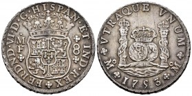 Fernando VI (1746-1759). 8 reales. 1753. México. MF. (Cal 2019-749). Ag. 26,95 g. Leves rayas de ajuste. MBC+. Est...250,00. // ENGLISH: Ferdinand VI ...