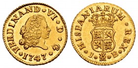 Fernando VI (1746-1759). 1/2 escudo. 1747. Madrid. JB. (Cal 2019-548). Au. 1,76 g. Brillo original. Muy escasa en esta conservación. EBC+. Est...250,0...