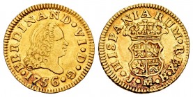 Fernando VI (1746-1759). 1/2 escudo. 1756. Madrid. JB. (Cal 2019-560). Au. 1,73 g. MBC+. Est...170,00. // ENGLISH: Ferdinand VI (1746-1759). 1/2 escud...
