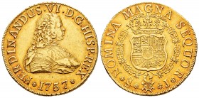 Fernando VI (1746-1759). 8 escudos. 1757. Santiago. J. (Cal 2019-833). (Cal onza-652). Au. 26,98 g. Bonito color. Rara. EBC-. Est...2200,00. // ENGLIS...