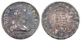 Carlos III (1759-1788). 1/2 real. 1773. Sevilla. CF. (Cal 2019-311). Ag. 1,45 g. Pátina azulada. EBC. Est...150,00. // ENGLISH: Charles III (1759-1788...