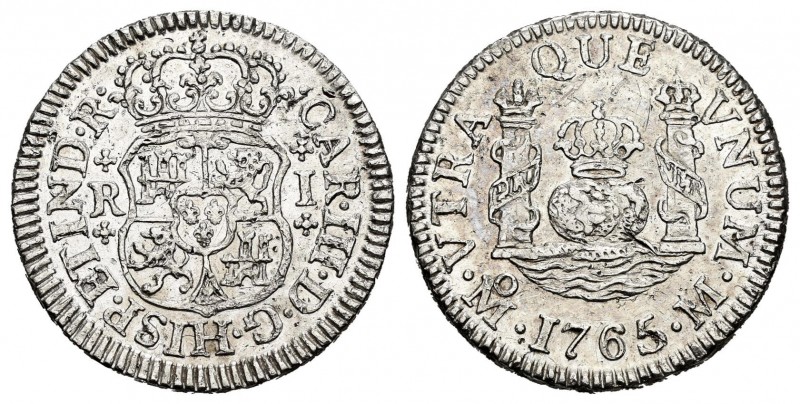 Carlos III (1759-1788). 1 real. 1765. México. M. (Cal 2019-415). Ag. 3,37 g. Cru...