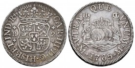 Carlos III (1759-1788). 2 reales. 1765. México. M. (Cal 2008-1330). Ag. 6,67 g. MBC+. Est...120,00. // ENGLISH: Charles III (1759-1788). 2 reales. 176...