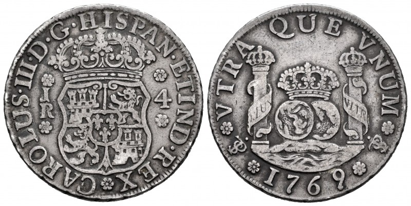 Carlos III (1759-1788). 4 reales. 1769. Potosí. JR. (Cal 2008-1170). Ag. 13,28 g...