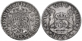 Carlos III (1759-1788). 4 reales. 1769. Potosí. JR. (Cal 2008-1170). Ag. 13,28 g. Muy escasa. MBC. Est...280,00. // ENGLISH: Charles III (1759-1788). ...