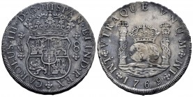 Carlos III (1759-1788). 8 reales. 1769. Lima. JM. (Cal 2019-1029). Ag. 26,18 g. Punto sobre la primera LMA. Oxidaciones superficiales. MBC+. Est...250...