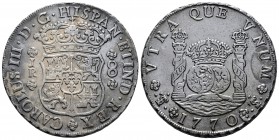 Carlos III (1759-1788). 8 reales. 1770. Potosí. JR. (Cal 2019-1168). Ag. 26,17 g. Pátina irregular. EBC-. Est...250,00. // ENGLISH: Charles III (1759-...