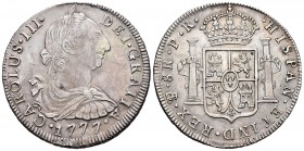 Carlos III (1759-1788). 8 reales. 1777. Potosí. PR. (Cal 2008-978). Ag. 26,80 g. Tono. EBC-/EBC. Est...240,00. // ENGLISH: Charles III (1759-1788). 8 ...