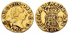Carlos III (1759-1788). 1/2 escudo. 1760. Madrid. JP. (Cal 2008-753). 1,56 g. Resello corredor de vales. MBC. Est...300,00. // ENGLISH: Charles III (1...