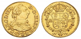 Carlos III (1759-1788). 1/2 escudo. 1784. Madrid. JD. (Cal 2019-1277). Au. 1,75 g. Golpecito en el canto. EBC+. Est...200,00. // ENGLISH: Charles III ...