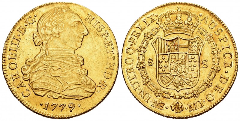 Carlos III (1759-1788). 8 escudos. 1779. Lima. MJ. (Cal 2019-1940). (Cal onza-70...
