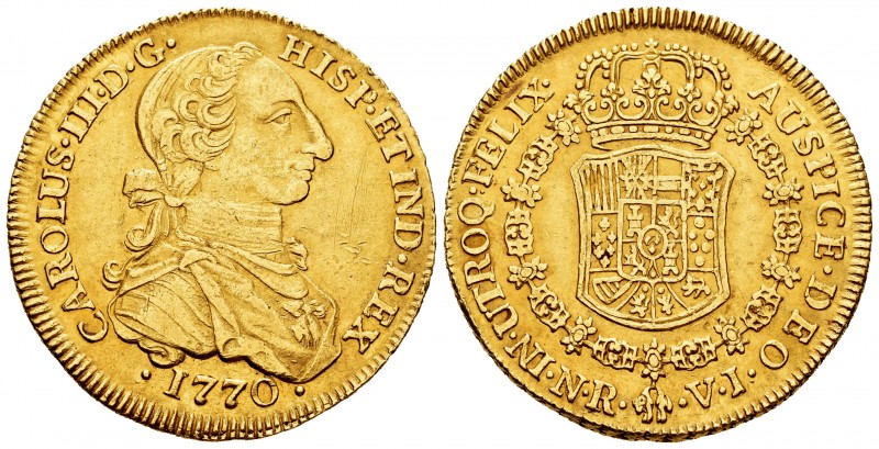 Carlos III (1759-1788). 8 escudos. 1770. Santa Fe de Nuevo Reino. VJ. (Cal 2019-...