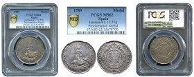 Carlos IV (1788-1808). Medalla de proclamación. 1789. San Lucas de Barrameda. (H-91). Ag. 12,57 g. Módulo de 4 reales. Encapsulada por PCGS como MS62....