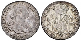 Carlos IV (1788-1808). 2 reales. 1797. Sevilla. CN. (Cal 2019-717). Ag. 5,89 g. Año más raro de la serie. Muy rara. EBC-/MBC+. Est...350,00. // ENGLIS...