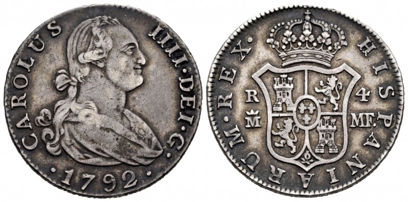Carlos IV (1788-1808). 4 reales. 1792. Madrid. MF. (Cal 2019-778). Ag. 13,29 g. ...