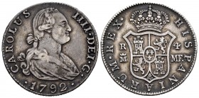 Carlos IV (1788-1808). 4 reales. 1792. Madrid. MF. (Cal 2019-778). Ag. 13,29 g. Pátina. MBC. Est...180,00. // ENGLISH: Charles IV (1788-1808). 4 reale...