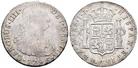 Carlos IV (1788-1808). 8 reales. 1796. Lima. IJ. (Cal 2008-no cita). (Cal 2019-914). (Km-97). Ag. 26,52 g. Valor R8 en lugar de 8R. Muy pocos ejemplar...