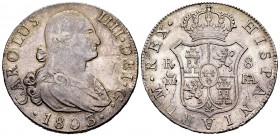 Carlos IV (1788-1808). 8 reales. 1803. Madrid. FA. (Cal 2019-930). Ag. 26,88 g. Restos de brillo original en reverso. EBC-. Est...300,00. // ENGLISH: ...