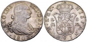 Carlos IV (1788-1808). 8 reales. 1803. Madrid. FA. (Cal 2019-930). Ag. 26,88 g. Restos de brillo original en reverso. EBC-. Est...300,00. // ENGLISH: ...
