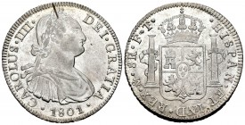 Carlos IV (1788-1808). 8 reales. 1801. México. FT. (Cal 2008-697). Ag. 26,94 g. Oxidación en anverso. Brillo original. EBC+. Est...160,00. // ENGLISH:...