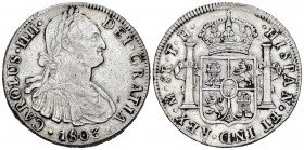 Carlos IV (1788-1808). 8 reales. 1803. México. TH. (Cal 2019-978). Ag. 26,81 g. Limpiada. Muy escasa. MBC+/EBC-. Est...250,00. // ENGLISH: Charles IV ...