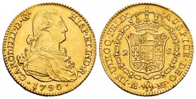 Carlos IV (1788-1808). 2 escudos. 1790. Madrid. MF. (Cal 2019-1275). Au. 6,73 g. Leves golpecitos en el canto. EBC. Est...320,00. // ENGLISH: Charles ...