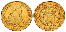 Carlos IV (1788-1808). 2 escudos. 1807. Madrid. AI. (Cal 2019-1318). Au. 6,74 g. Rayitas de ajutse en reverso. MBC/MBC+. Est...320,00. // ENGLISH: Cha...