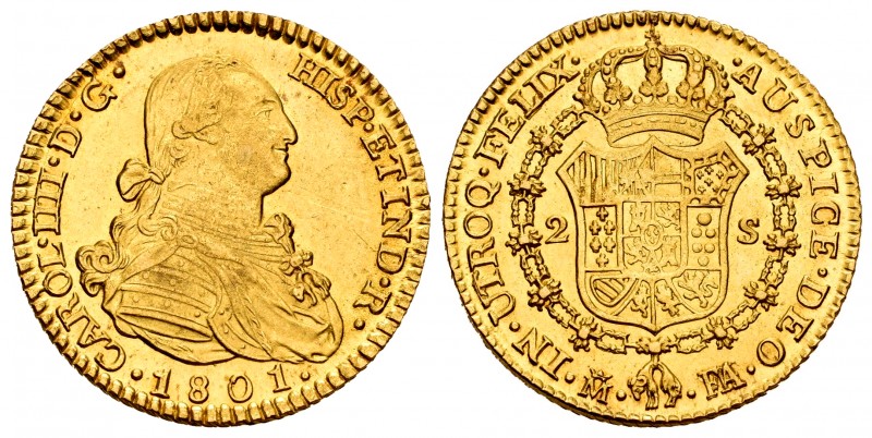 Carlos IV (1788-1808). 2 escudos. 1801. Madrid. FA/MF. (Cal 2019-1302). Au. 6,74...