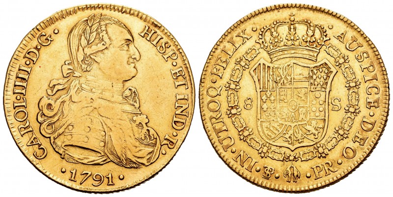 Carlos IV (1788-1808). 8 escudos. 1791. Potosí. PR. (Cal 2019-1694). (Cal onza-1...